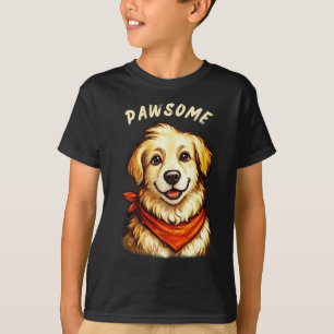 T-Shirt Enfant Chien Doré Dessiné à la Main PAWSOM