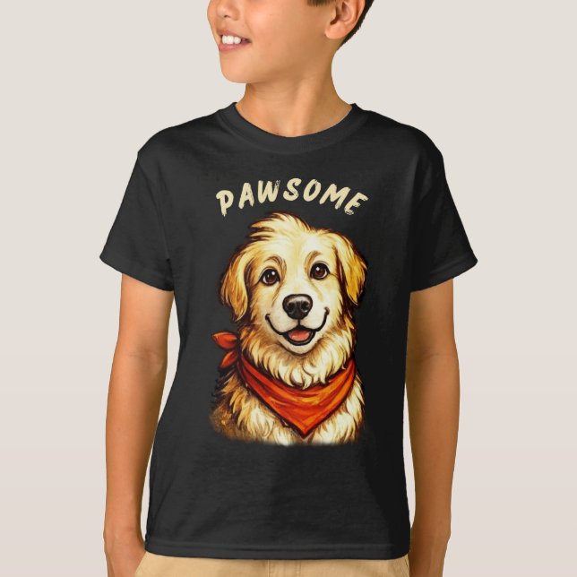 T-Shirt Enfant Chien Doré Dessiné à la Main PAWSOM (Devant)
