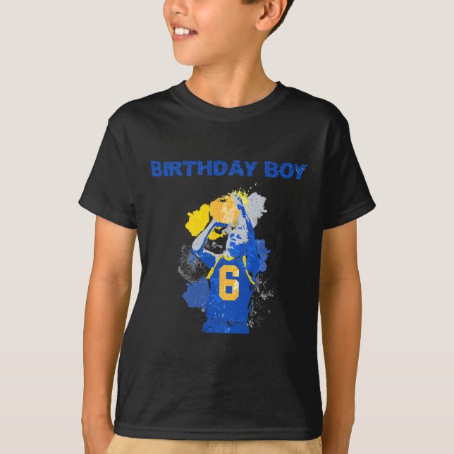 T-shirt Enfant De 6 Ans Garçon Bleu Et Jaune Basketbal (Devant)