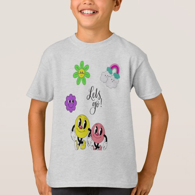 T-shirt enfant Emoji mignon - Amis rose et bleu (Devant)