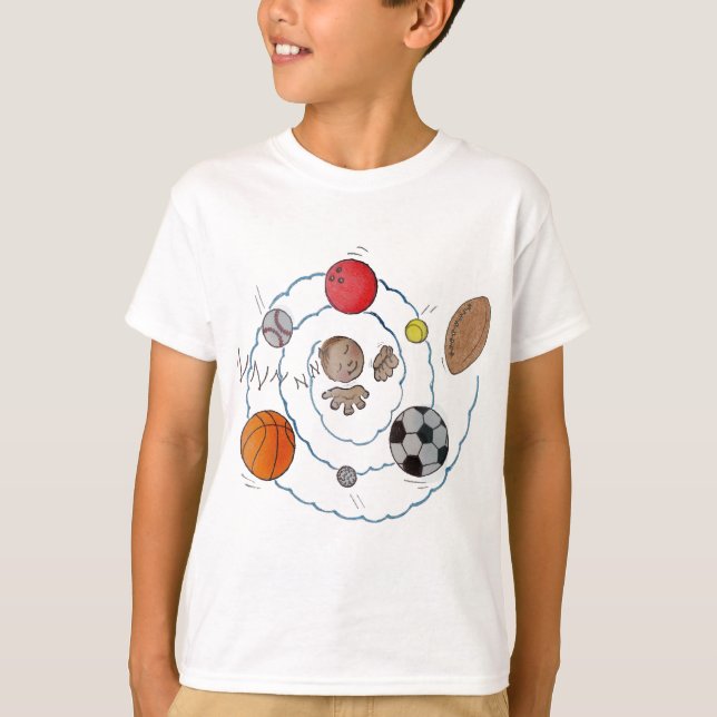 T-shirt Enfant en caricature rêvant de boules de sport (Devant)