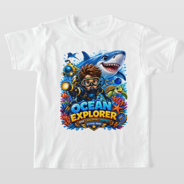 T-Shirt Enfant Explorateur Océanique Plongée Requi (Poser)