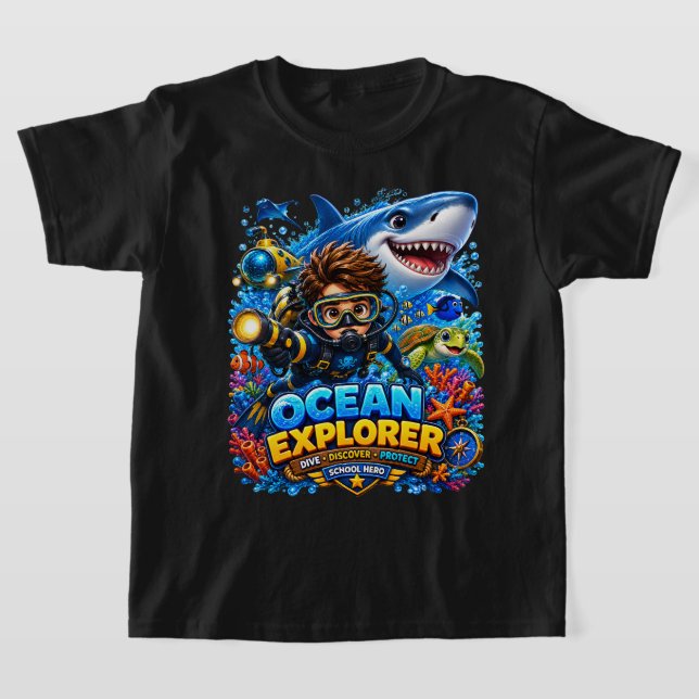 T-Shirt Enfant Explorateur Océanique Plongée Requi (Poser)