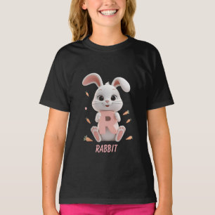 T-shirt enfant lapin mignon R est pour l'alphabe