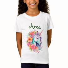 T-Shirt Enfant Licorne Florale Nom Personnalisé