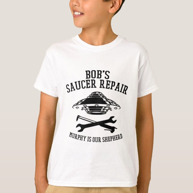 T-shirt enfant noir Bob's Saucer Repair logo (Devant)