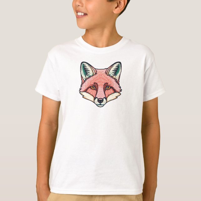 T-Shirt Enfant Visage Renard Rose  (Devant)