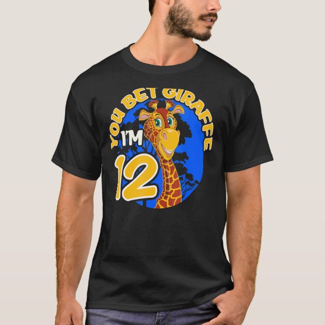 T-shirt Enfants12e anniversaire Giraffe Zoo Thème Tween Bi (Devant)