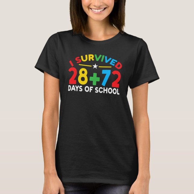 T-shirt Enfants 100 Jours D'École I Survécu 28 + 72 Jours  (Devant)