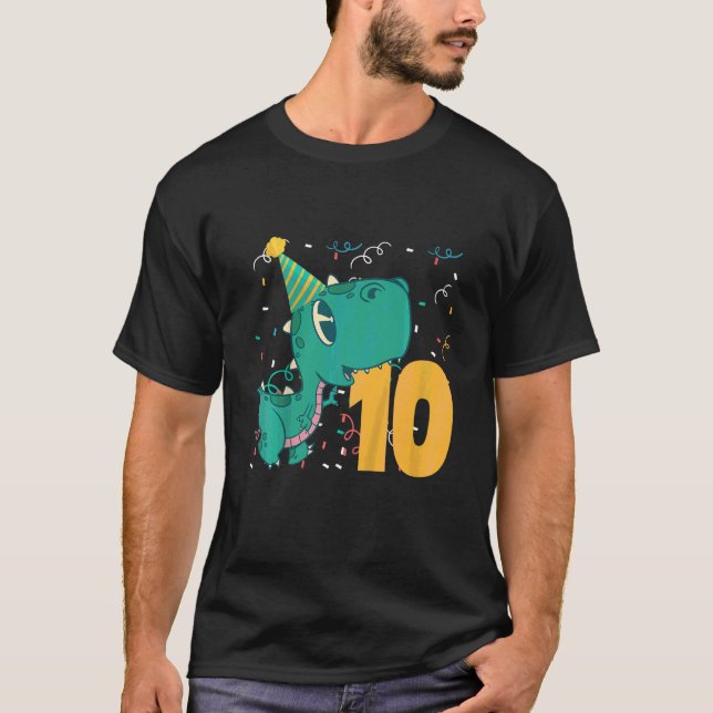 T-shirt Enfants 10 ans garçons 10ème Anniversaire Dinosaur (Devant)