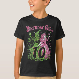 T-shirt Enfants 10e Anniversaire Sorcière rose et vert 10