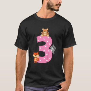 T-shirt Enfants 3 3ème anniversaire fête Fox Raccoon Teddy