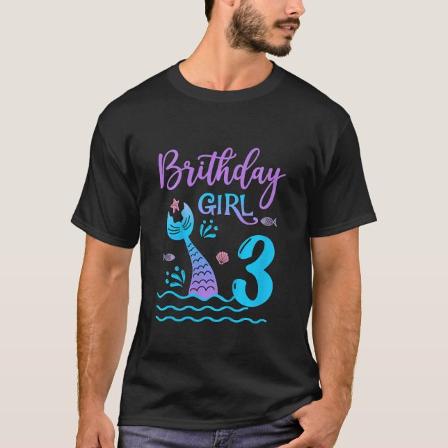 T-shirt Enfants 3 ans queue de sirène 3e anniversaire fill (Devant)