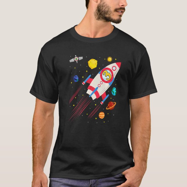 T-shirt Enfants 3 ans vaisseau spatial Rocket Anniversaire (Devant)