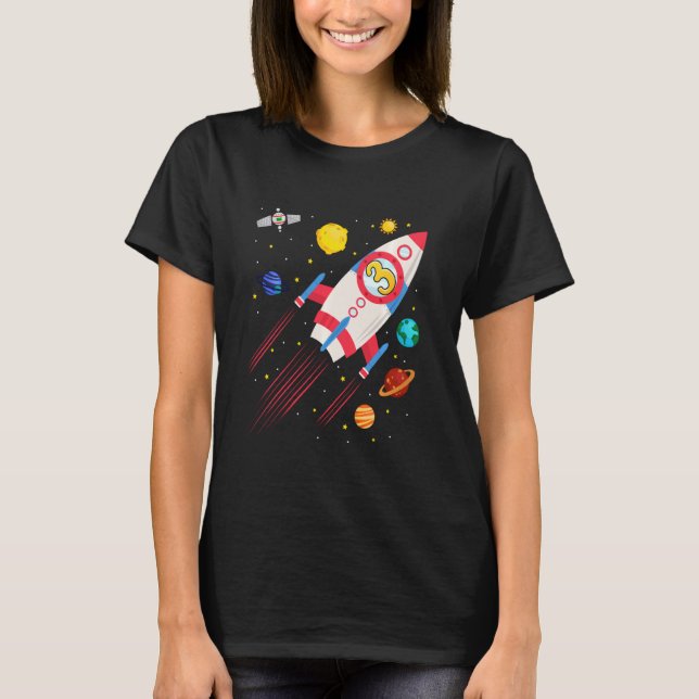 T-shirt Enfants 3 ans vaisseau spatial Rocket Anniversaire (Devant)