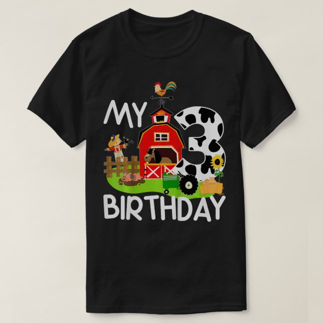 T-shirt Enfants 3e anniversaire ferme tracteur Cochon Chev (Design devant)