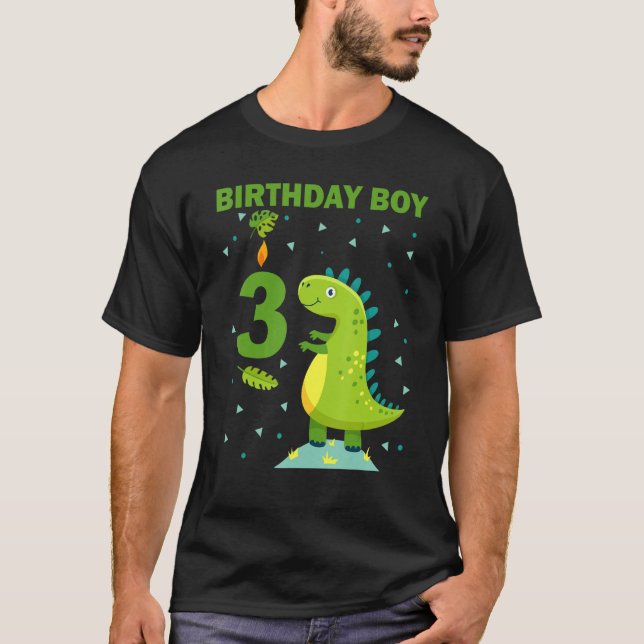 T-shirt Enfants 3e anniversaire garçon 3 ans mignonne Dino (Devant)