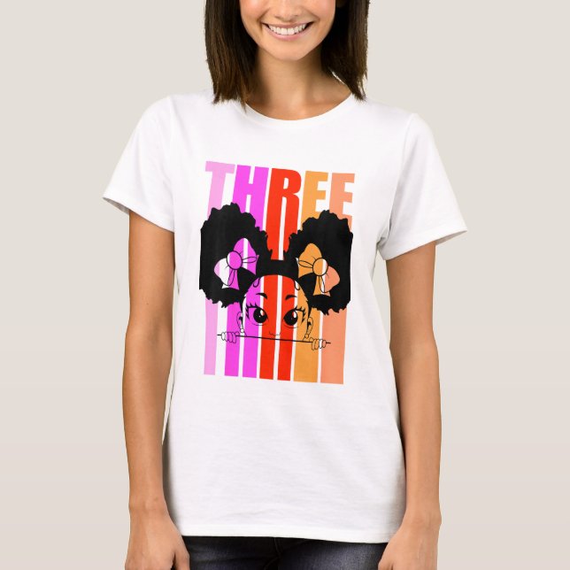 T-shirt Enfants 3e anniversaire mignon fille noire Afro Pu (Devant)