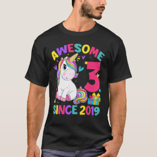 T-shirt Enfants 3e anniversaire Unicorn fille 3 ans Awesom