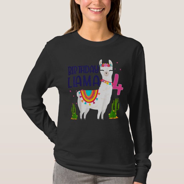 T-shirt Enfants 4 ans Anniversaire Llama Party Famille 4 a (Devant)