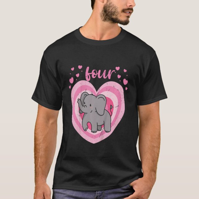 T-shirt Enfants 4 ans mignonne Eléphant Anniversaire Fille (Devant)