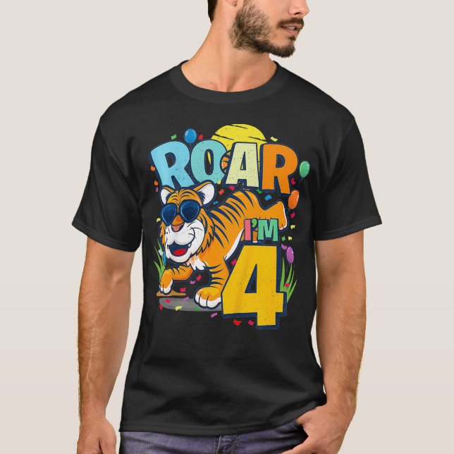 T-shirt Enfants 4Anniversaire ROAR IM 4 ans Garçons Tiger (Devant)