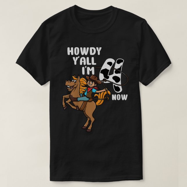 T-shirt Enfants 4Anniversaire Rodéo Western Cowboy Howdy Y (Design devant)