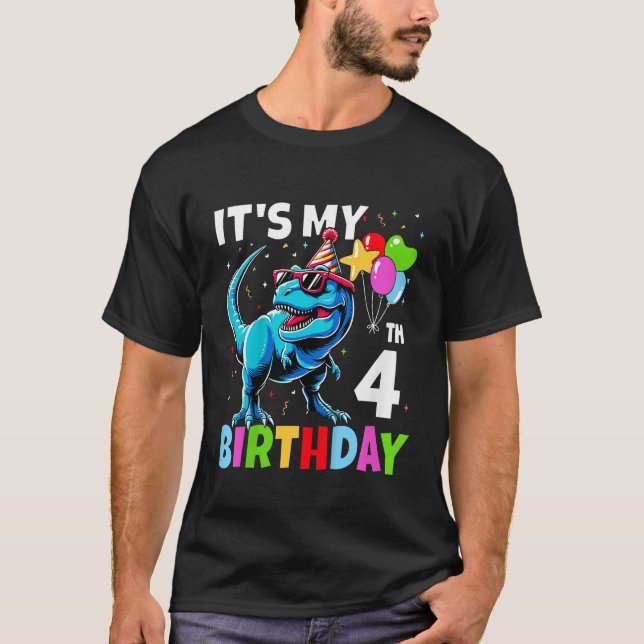 T-shirt Enfants 4e anniversaire garçon 4ans quatre ans Din (Devant)