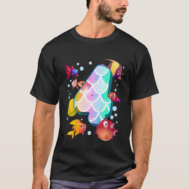 T-shirt Enfants 4e anniversaire Rainbow Fish Tetra Popper  (Devant)