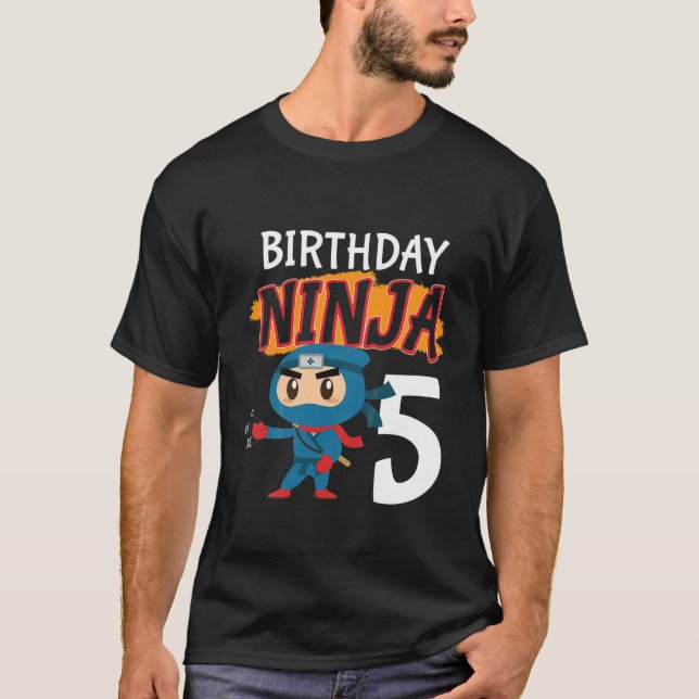 T-shirt Enfants 5 Ans 5E Ninja Anniversaire Jeu de garçons (Devant)