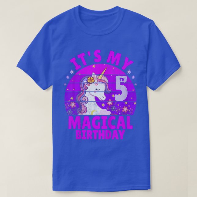 T-shirt Enfants 5 ans Anniversaire Fille Unicorne Purple V (Design devant)