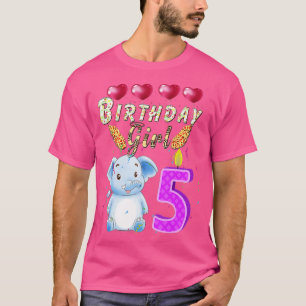 T-shirt Enfants 5 ans Eléphant Anniversaire fille mignonne