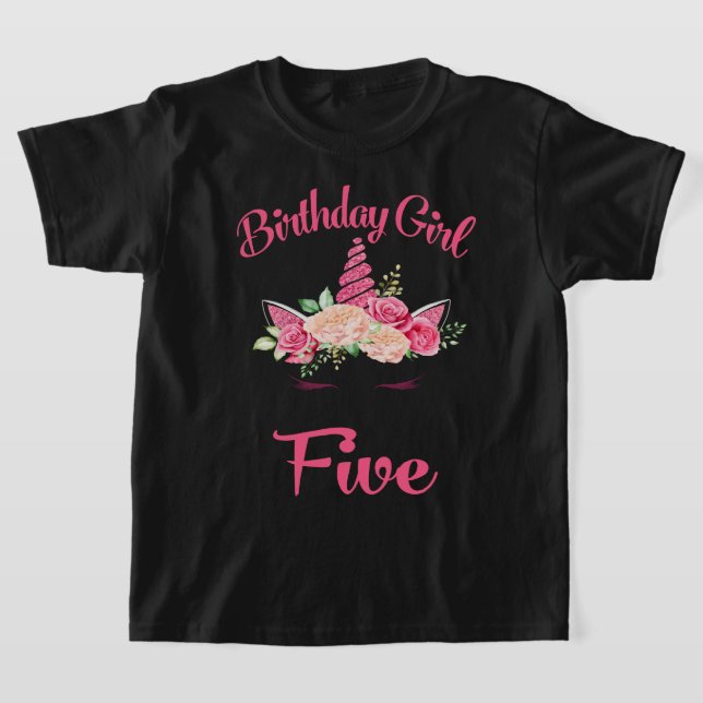 T-shirt Enfants 5Anniversaire fille Unicorn Chemise cinq A (Poser)