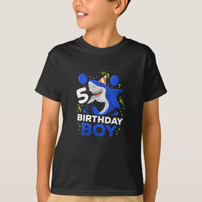 T-shirt Enfants 5Anniversaire Garçon requin Ocean Thème Pa (Devant)