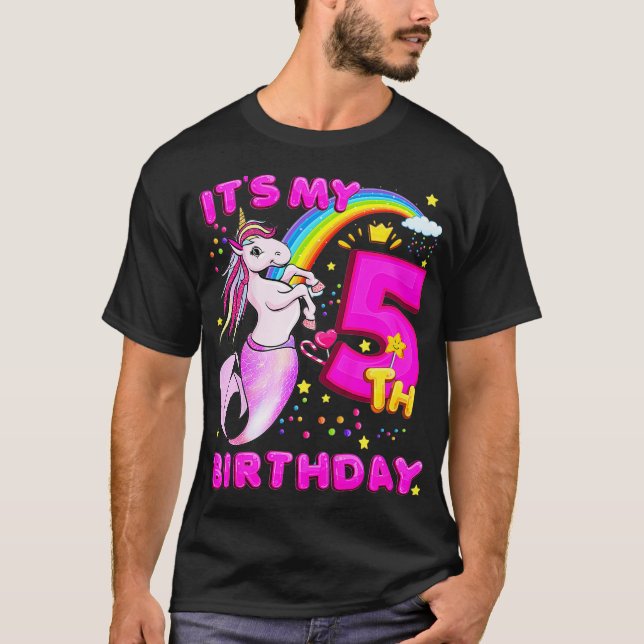T-shirt Enfants 5Anniversaire Unicorn Mermicorn Mermaid po (Devant)