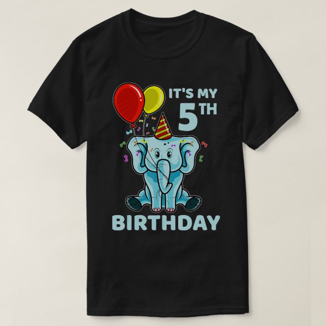 T-shirt Enfants 5e anniversaire Eléphant C'est ma 5e fête  (Design devant)