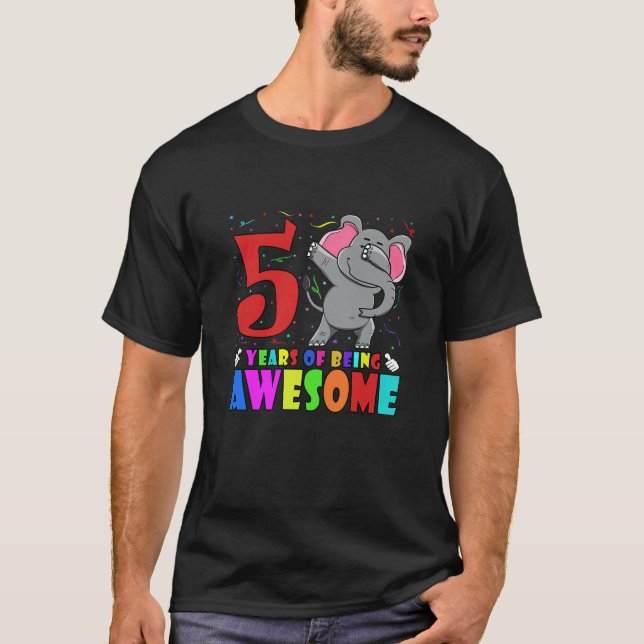 T-shirt Enfants 5E Anniversaire Fête Dabbing Elephant - 5  (Devant)