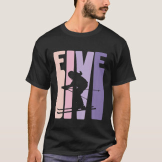T-shirt Enfants 5E Anniversaire Fille Rétro Amateur De Ski