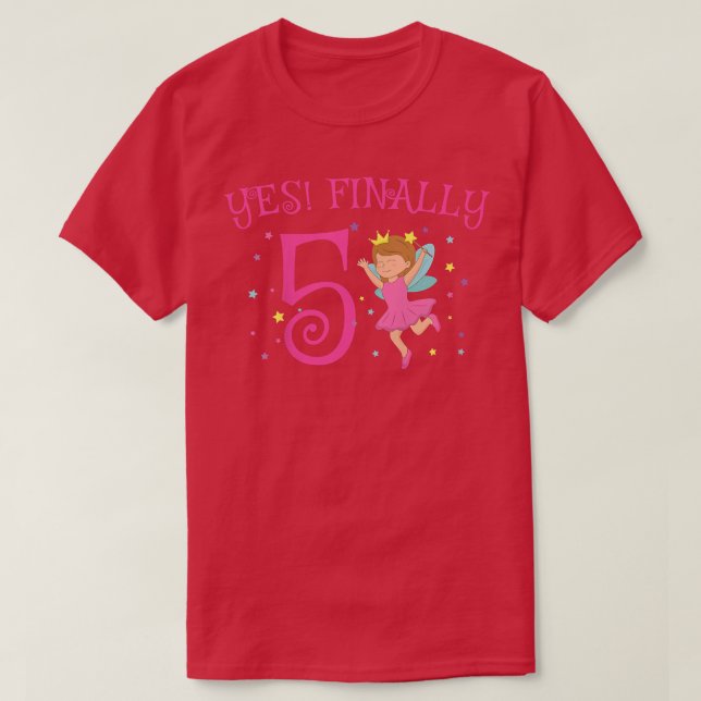 T-shirt Enfants 5e anniversaire gâteau fée fée conte fille (Design devant)