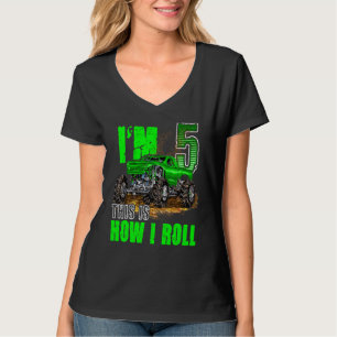 T-shirt Enfants 5e Anniversaire Monster Camion Pour Garçon