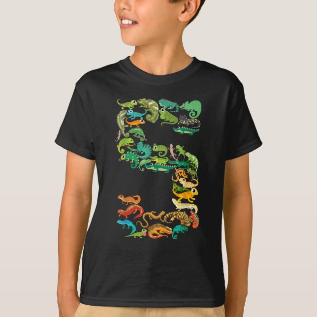 T-shirt Enfants 5e anniversaire Reptiles Lizards Thème 5 a (Devant)