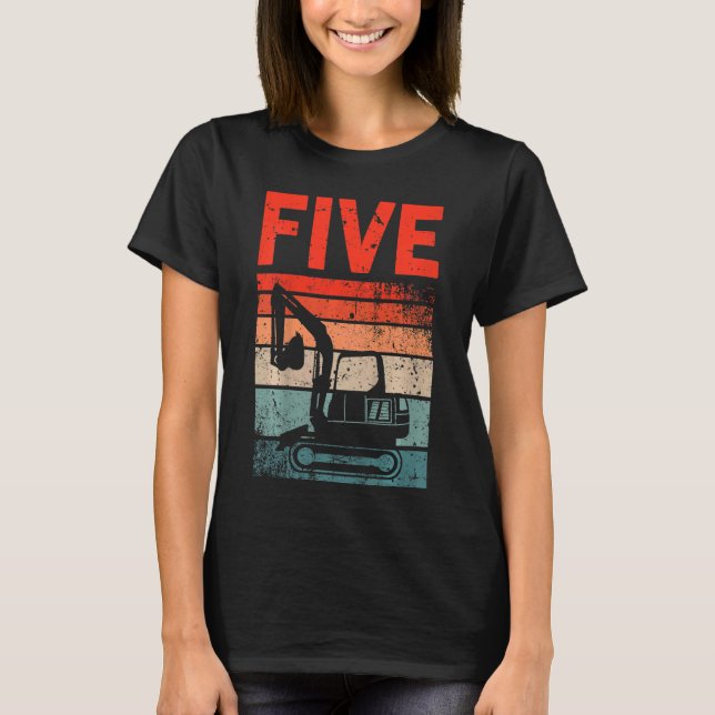 T-shirt Enfants 5e anniversaire Rétro Excavateur Construct (Devant)
