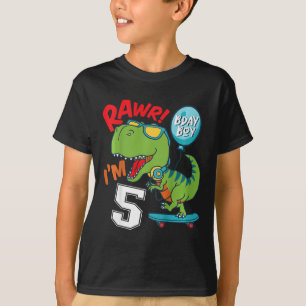 T-shirt Enfants 5ème Anniversaire 5 Ans Garçon T-rex Skate