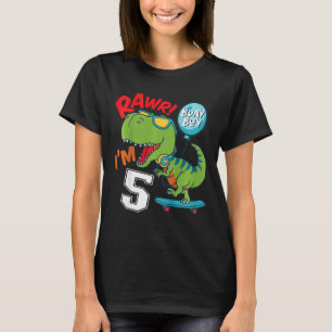 T-shirt Enfants 5ème Anniversaire 5 Ans Garçon T-rex Skate