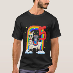 T-shirt Enfants 5ème Anniversaire Lama Llamacorne Et Chat