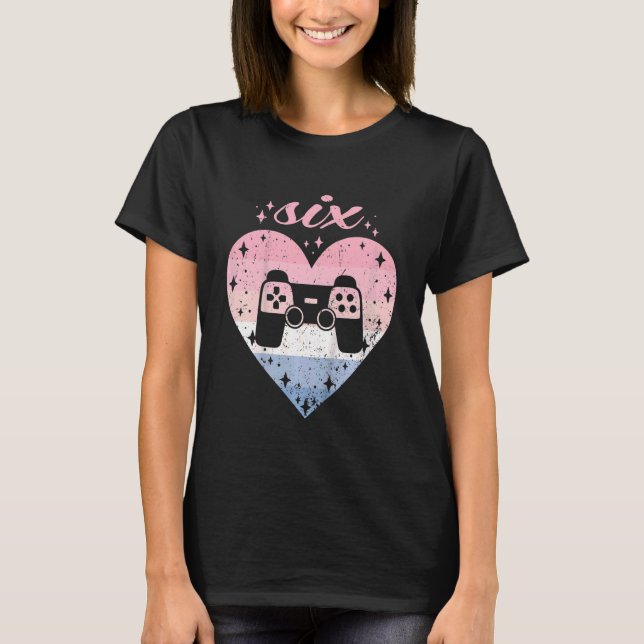 T-shirt Enfants 6 ans Mignonne gamer Anniversaire Fille 6e (Devant)