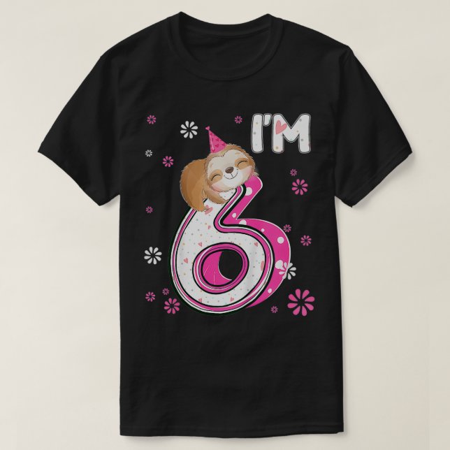 T-shirt Enfants 6 ans Sloth 6th Birthday Girl Party Anim (Design devant)
