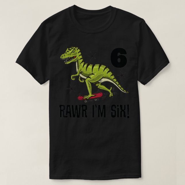 T-shirt Enfants 6e anniversaire Dinosaur Skateboard (Design devant)