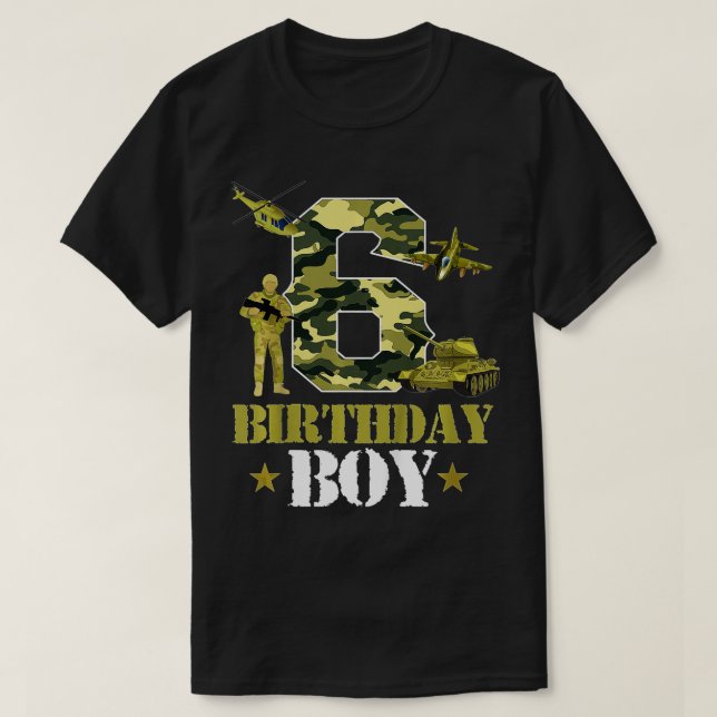 T-shirt Enfants 6e anniversaire Militaire Thème Camo Boys  (Design devant)