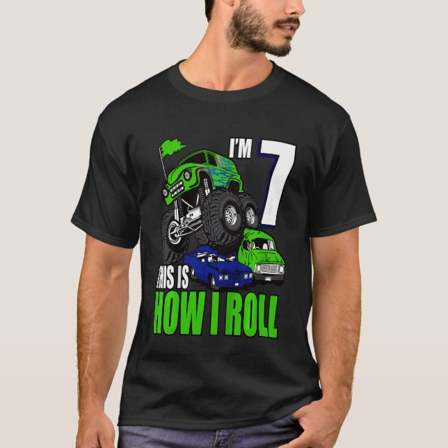 T-shirt Enfants 7 ans 7e anniversaire Monster Trucks Garço (Devant)
